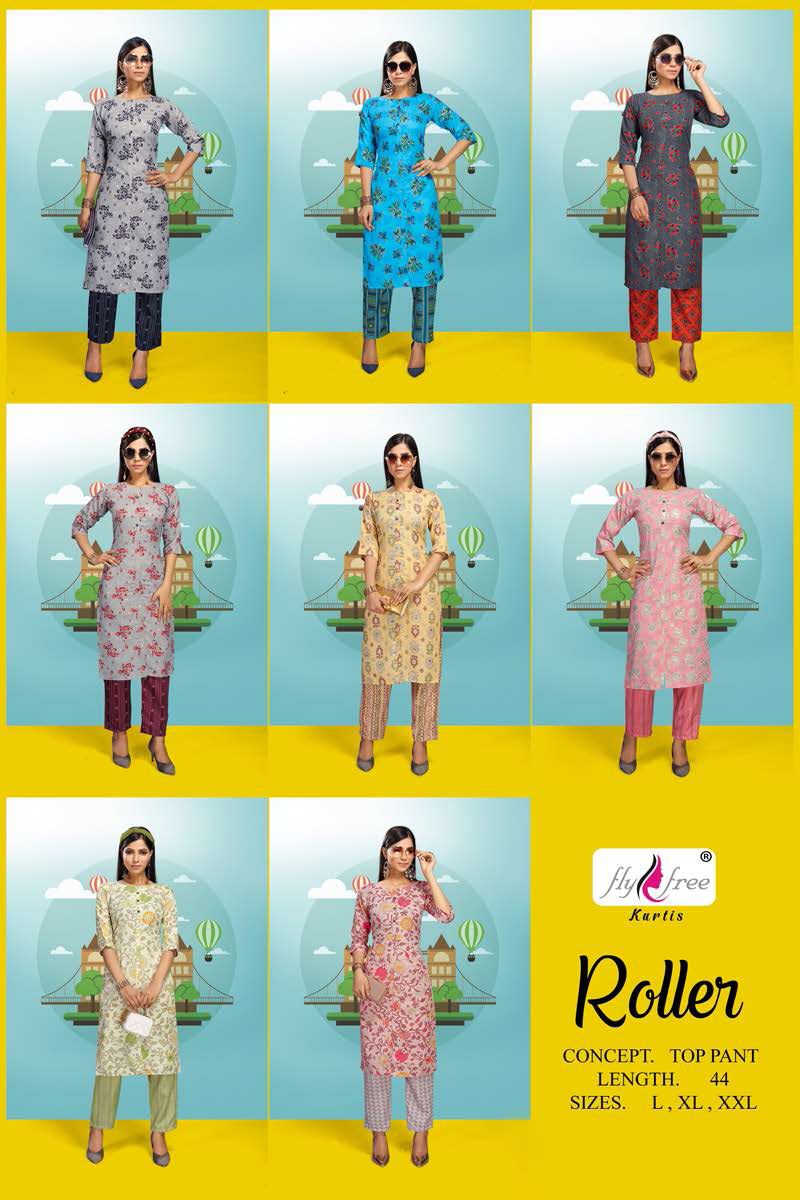 Fly Free Roller Fancy Ethnic Wear Latest Kurti With Bottom Collection